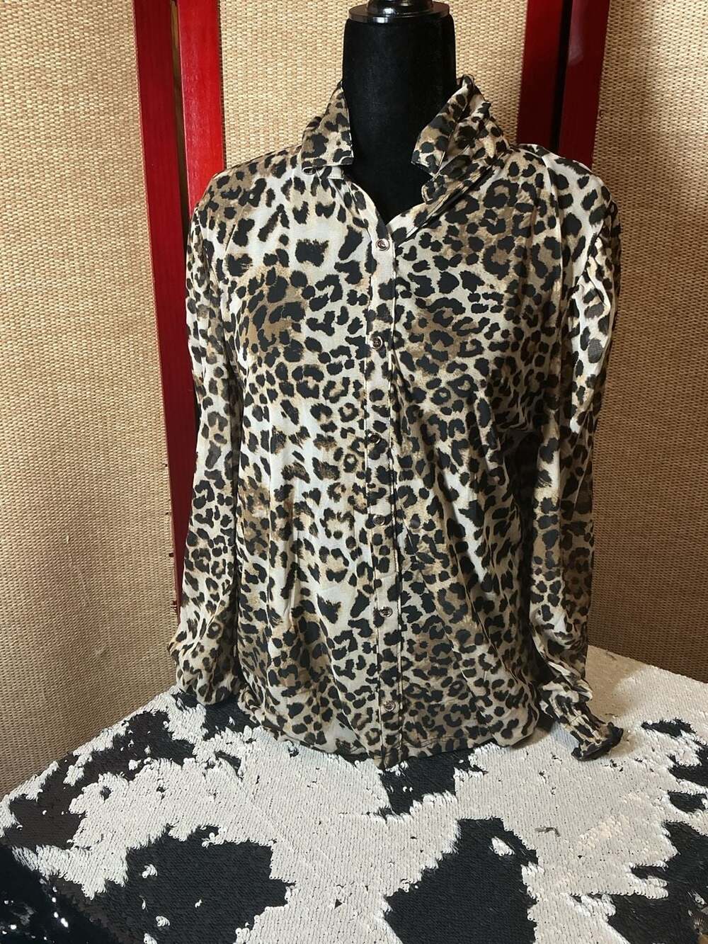 A Love Story Leopard Print Button-Up Blouse